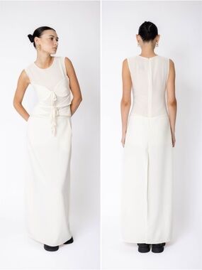 The NKC Store Cream Maxi Dress Sheer Corset Bodice Minimalist Elegant One Size